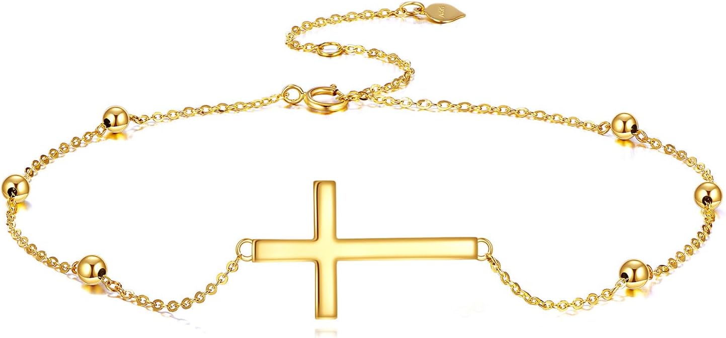 KECHO 14k Gold Cross Bracelets for Women Religious Adjustable Link Chain Jewellery Gifts