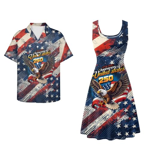 Image of Dreaweet Summer Dresses for Women A-Line Sleeveless Flowy Sun Dresses,Men's Casual Button-Down Shirts,Couple Matching Outfits