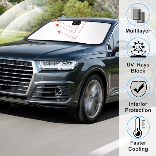 Image of Windshield Sun Shade Custom Fit for 2016-2024 2025 2026 Audi Q7 SUV Accessories Foldable Sunshade Sun Blocker Protect Car from Sun Rays & Heat Damage Keep Car Cooler