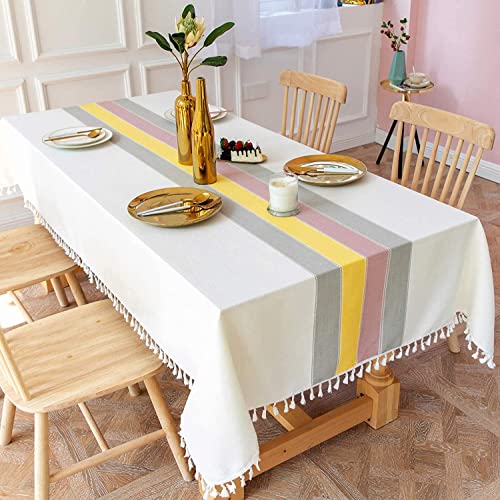 Image of Urban Space Sicilia Table Linen Collection - Premium Water & Stain Resistant Dining Table Cover for 6 Seater, Anti Skid Table Cloth for Center Table, 1 Piece (Yellow Grey, 52 inchx 92 inch)