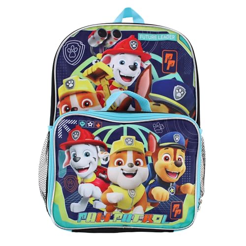 Ruz Paw Patrol Boys 16 Inch Backpack With Removable Matching Lunch Box Set (Black-Blue)