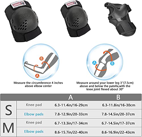 Youth & Kids Knee Pads Elbow Pads Wrist Guards Set for 3-15 Years Child Roller Skate, Scooter, Inline Skating, Cycling, BMX Bike, Riding Skateboard, and Outdoor Extreme Multi-Sports