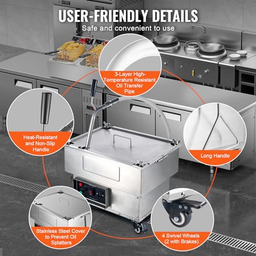 Image of VEVOR Mobile Fryer Filter 18L /44 LBS /5.8 Gal, 300W Oil Filtration System with 5 L /min Flow Rate, Mobile Frying Oil Filtering System with 10 L /min Pump & Oil Hose, 110V /60Hz