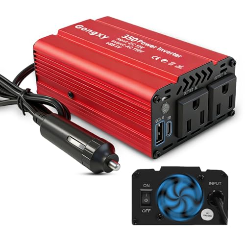 Image of Gongxy Car Power Inverters 350W Inverter - 12v DC to 110v AC Converter with AC Outlets USB Type-c Port,Car Power Converter for Truck/Home/Vehicles/Laptop Trip (Red, 350W)