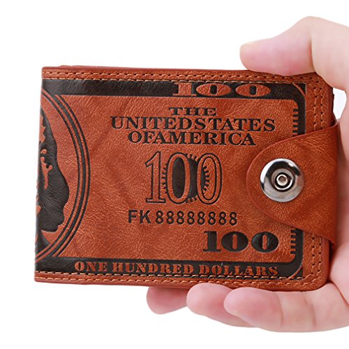 Men US Dollar Bill Wallet PU Leather Credit Card Photo Holder Bifold Billfold With Buttons (Brown)3