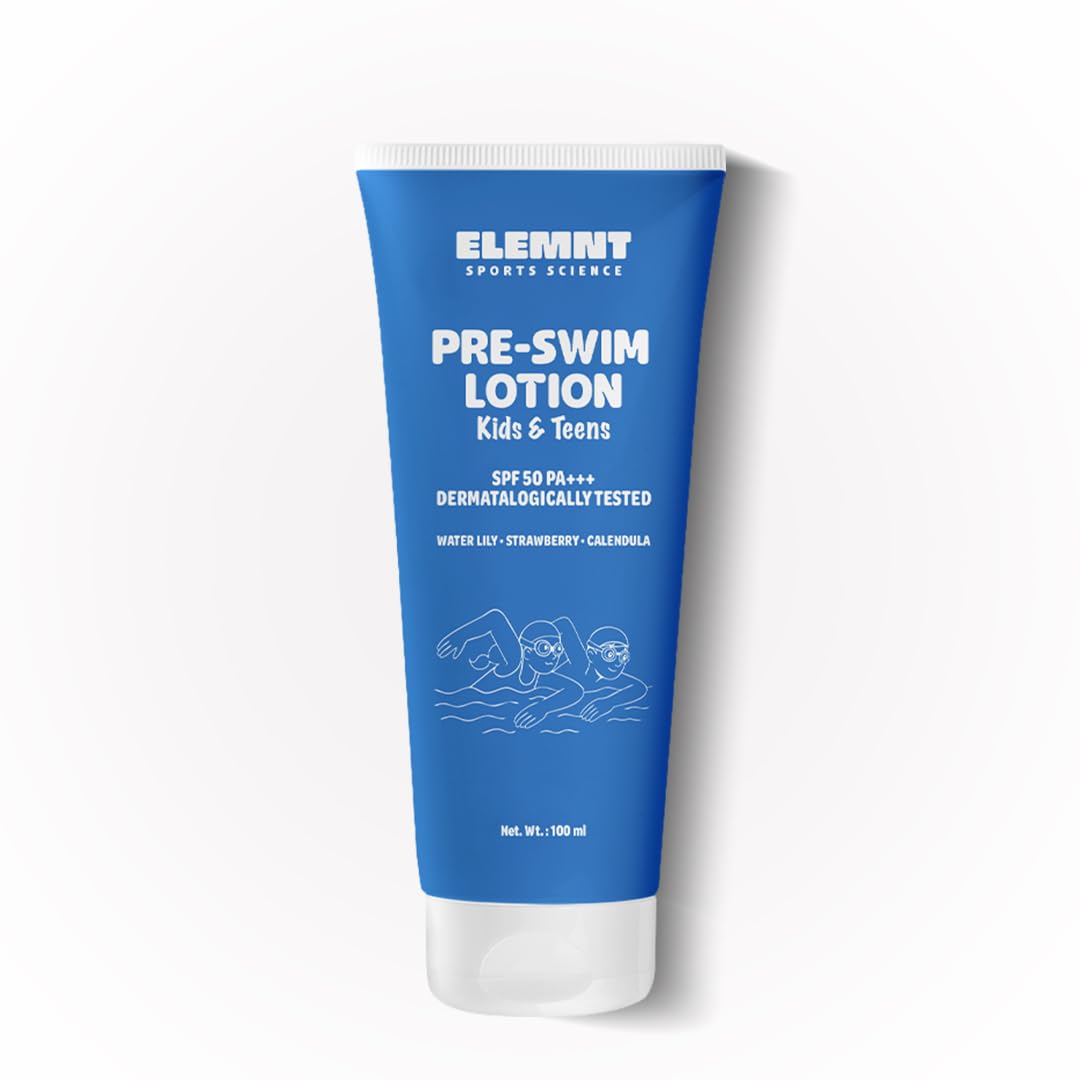 Elemnt Pre Swim SPF50 Body Lotion for Kids & Teens | Chlorine Protection, Anti-tan Body Lotion, Protection from Sea Water Impurities & Pool Chemicals | Safe for Sensitive, Dry & Normal Skin | Upto 60 mins of Water Resistance | 100 ML (1)