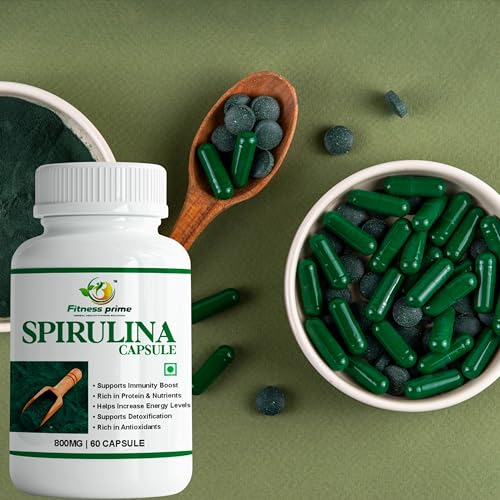 Image of Organic Spirulina 800mg Capsules, Nature Superfood, Rich in Protein, Vitamins & Minerals, Herbal Supplement (120 Capsules)