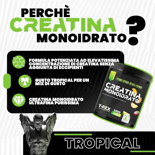 T-Rex Integratori Creatina Monoidrata - Integratore Alimentare Per Massa Muscolare E Boost Energetico Pre Workout (Tropical, 250 G (Confezione Da 1)) - 2