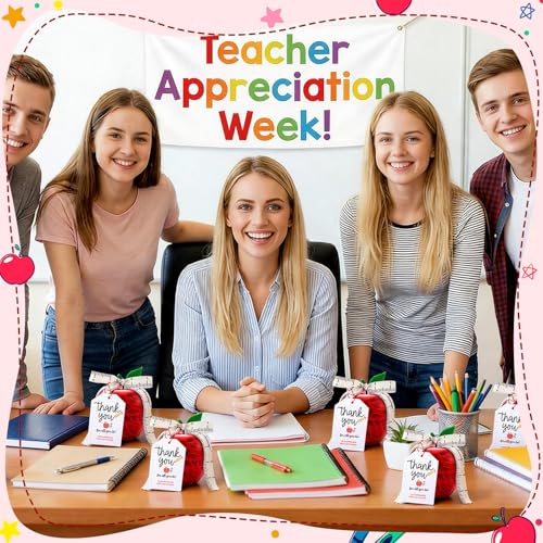 Briwooody 12 Sets Plastic Apple Container for Teacher, Large Apple Shaped Candy Jars with Greeting Cards Boxes Gifts, Welcome Party Box Treat Bulk Essentials (Thank You,Red) by Briwooody - Used condition - Image 6