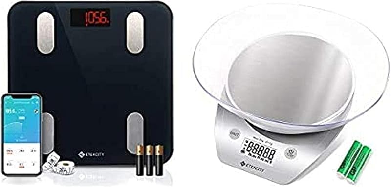Smart Body Fat Scale and 0.1g Food Kitchen Scale with Bowl Silver