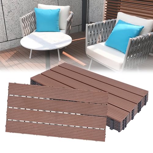 LARS360 Dalles de Jardin Clipsables en Bois Composite WPC Emboîtables Dalle Revêtement de Sol Extérieur Dalles Terrasse Composite Pour Jardin, Piscine,...