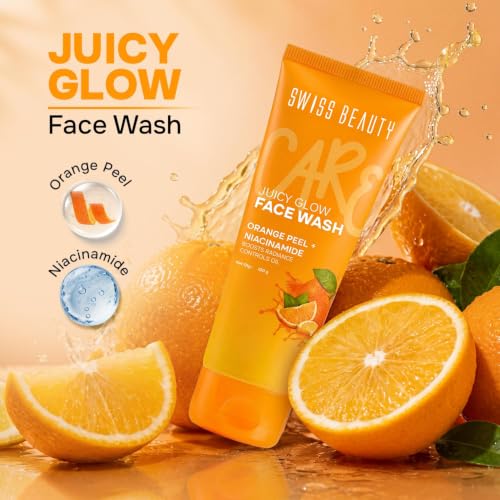 Image of Swiss Beauty Care Juicy Glow Face Wash | Orange Peel + Niacinamide | Removes Dirt & Grime | Boosts Radiance | Fades Dark Spots | Hydrates Skin-100g