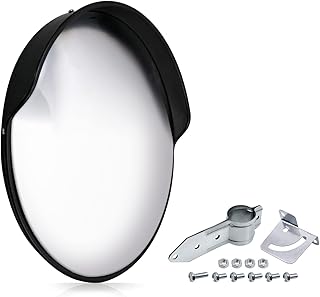 CNQLIS 18 Inch Convex Mirror Outdoor with Adjustable Wall Fixing Bracket,Driveway Mirror,Blindspot Traffic Mirror