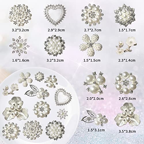 Haplove 10Pcs Pearl Rhinestone Button Brooches For Women Embellishment For Craft Alloy Crystal Flora Heart Pendant For Braid Hair Jewelry Diy Making Weeding Decoration #TOP1