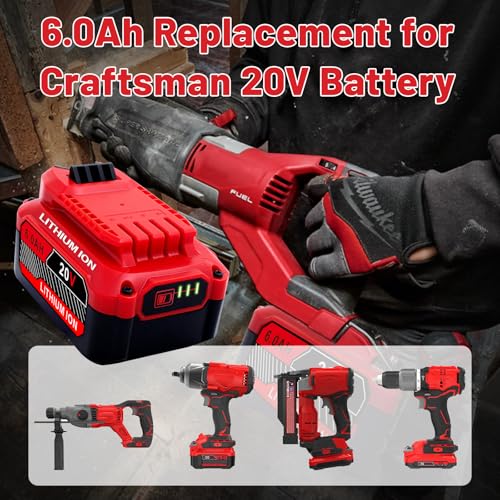 Upgrade 2-Pack 6.0Ah Batteries Replacement for Craftsman 20V Battery Compatible with Craftsman CMCB205 CMCB204 CMCB206 CMCB202 CMCB201 20V Cordless Power Tool