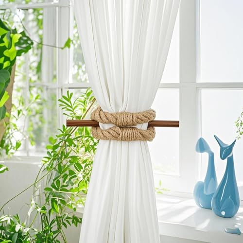 JELUTRIC Curtain Tiebacks Window Treatment Holdbacks，Wood Farmhouse Tie Backs for