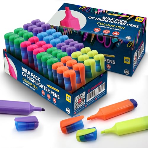 Highlighters Yellow, Comfort Grip Highlighter Marker Set, Nontoxic Pen Style High Lighter Packs Chisel Tip Fluorescent Smudge Free Highlight Pen 12 Pac