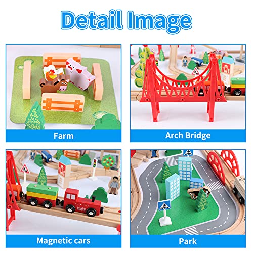 Qilay 140 Pcs Wooden Train Set, Delux Toddler Train Set Railway Kits For Kids, Premium Wood Friendly Building Construction City Train Tracks Toy For 3,4,5 Year Old Boys And Girls #TOP2