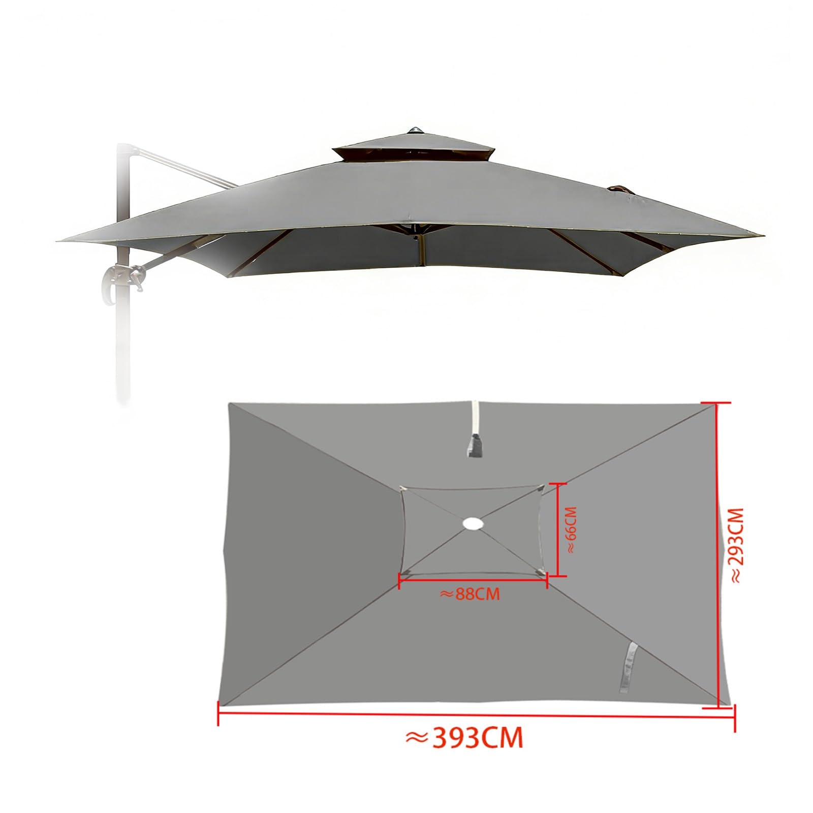 Wymiana baldachimu parasola tarasowego z przesuniętym kwadratem, górna część wentylowanej osłony przeciwsłonecznej (nie obejmuje wspornika montażowego)(Beige,3x4.0m)