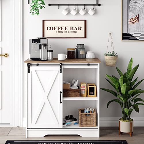 4 Ever Winner Farmhouse Coffee Bar Accent Cabinet, Kitchen Microwave Cart With Sliding Doors, Buffet Cabinet Coffee Bar Table Cupboard With Adjustable Shelves For Dining Living Room, Entryway #TOP6