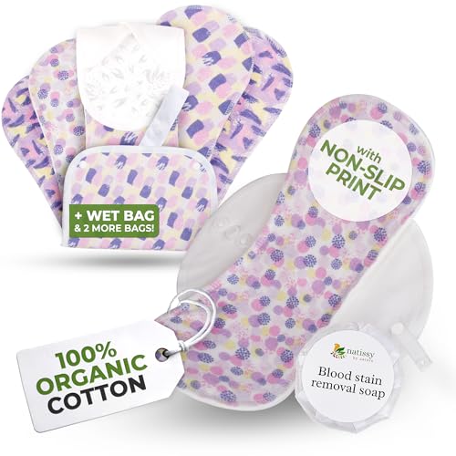 Image of Non-Slip, High Absorbency Reusable Period Pads for Heavy Flow (6 Pack L+XL) - Leak Proof & Odor Free Cotton Cloth Pads for Women - High-Temp Washable, Breathable & Skin-Safe for Menstrual Comfort