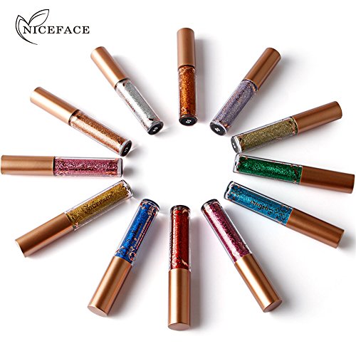 NICEFACE Delineadores de Ojos Líquido Brillantes Sombras de Ojos Glitter Lentejuelas Multifuncionales para Labios y Uñas