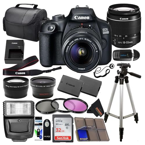 Image of Canon EOS 2000D (Rebel T7) DSLR with 18-55mm Lens 3 Lens Kit and Sunshine Photo Accessories Bundle (Renewed)