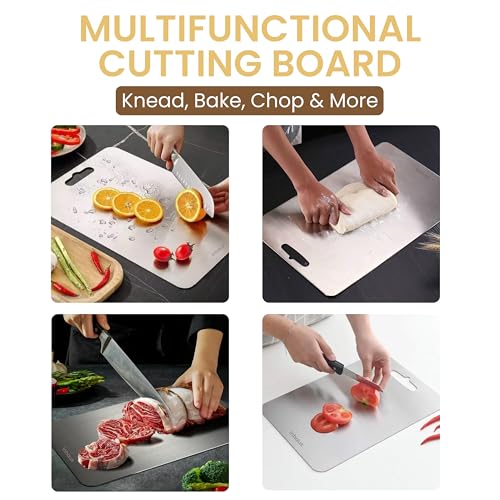 Image of Stainless Steel Chopping Board 35 cm x 25 cm | Large Metal Cutting Board for Kitchen | Easy-Clean, Odor-Free Prep Surface for Vegetables & More | Durable, Stylish + Free Grater