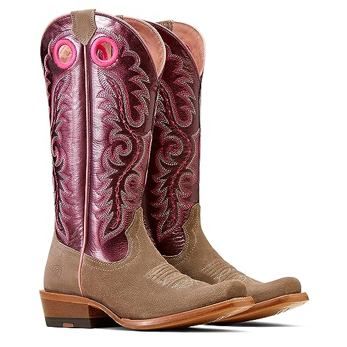 ARIAT ARIAT Women's Futurity Boon Western Boot - Smokey Roughout/Fine Wine Patent, 6.5 Medium