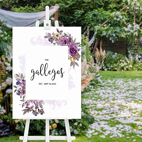 Panneau de bienvenue en bois mariage chic fleurs prune
