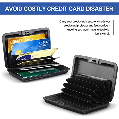 2 Pieces Credit Card Holder Slim Mini Rfid Blocking Credit Card Protector Aluminum Business Card Case Metal Id Organizer Wallet With 7 Slots For Women Men (Black, Silver) #TOP2