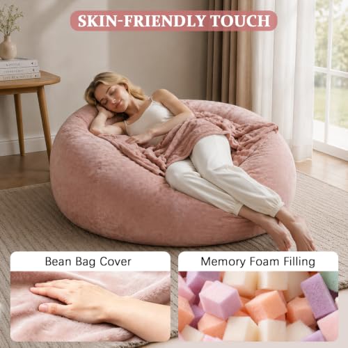 Image of 4FT,Bean Bag Chairs for Adults,Bean Bag with Filler Included,Memory Foam Chair,Soft Flannel Washable Cover, Ideal Reading Chair for Bedroom and Dormitory. (Pink, 4 Foot)
