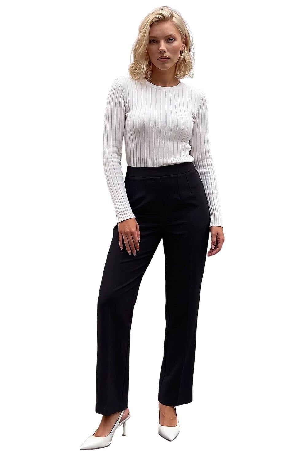 Roman Women's Petite Straight Leg Ponte Stretch Trouser in Black | Size: 12