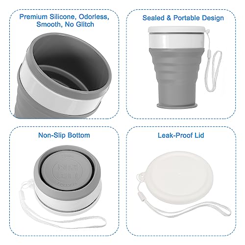 PATIKIL Collapsible Cup, 350mL Travel Folding Cup Silicone Portable Drinking Cup for Camping Hiking Outdoors Gray - Image 4