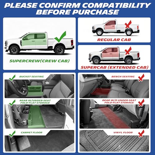Image of Michelin Vehicle Mats for 2017-2026 Ford F250 /F350 /F450 /F550 Crew Cab | Fit Bucket Seat / With 2nd Row Under Seat Storage, All-Weather TPE Custom Fit Floor Mats and Truck Liner, 3 PCS, Elite