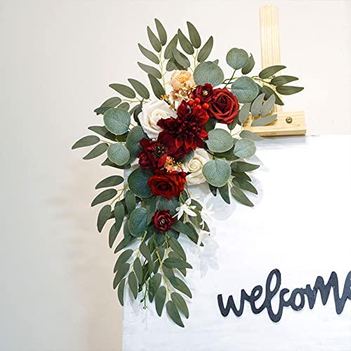 BEIJIALY 2pcs Wedding Arch Decor Rose Flower Swags, Rustic Artificial Floral Swag for Lintel, Green Leaves Peony Door Wreaths for Wedding Ceremony Floral Decor - Image 4