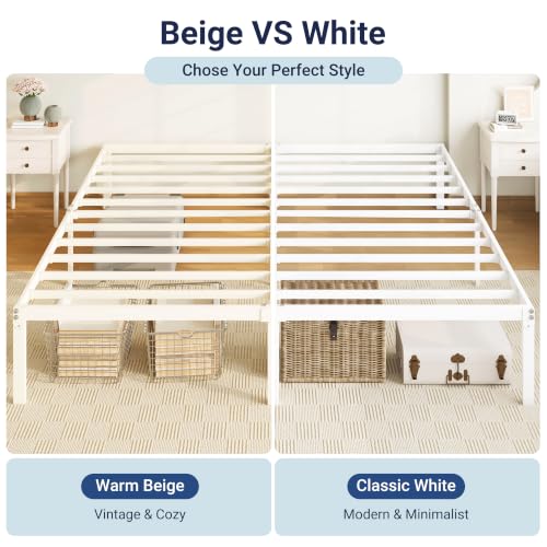 Image of Allewie King Size Bed Frame, 14 inch Metal Platform Beds with Storage Space, No Box Spring Needed and Easy Assembly, Beige