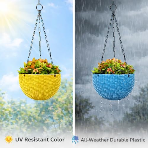 Image of Plastic Plant Pot With Hanging Chain, Multicolour, Pot Diameter -7.1 Inch, Pot Height -4.8 Inch, Pot Thickness -3 mm, Chain Length-13 inch approx., 5 Pieces