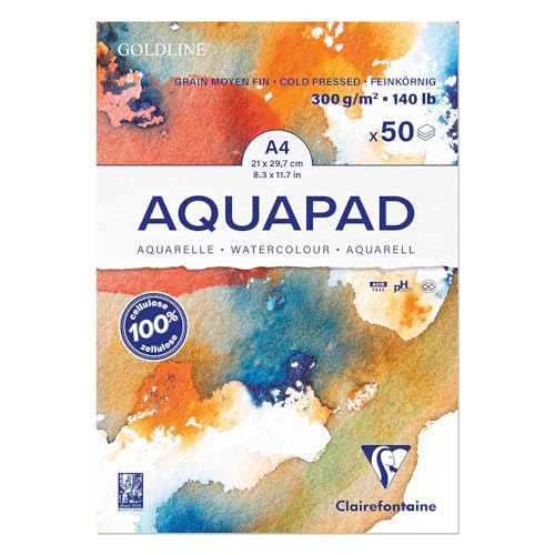 Clairefontaine 975721C Aquarellblock Aquapad A4, 50 Blatt 300g mittelfein