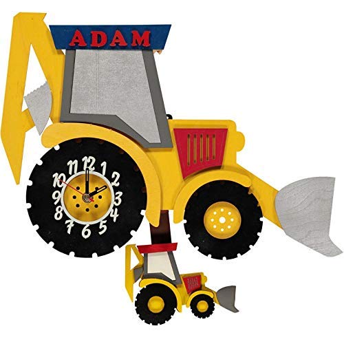 Little Timbers - Personalised JCB Digger Swinging Mini Digger Pendulum Clock - Handmade in Britain