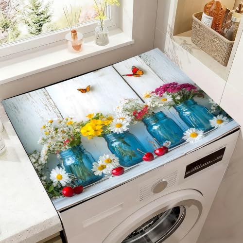 Image of Washer Dryer Top Cover Mat, Non-Slip Laundry Room Decor, Laundry Room Kitchen Appliance Decor Protector Universal 23.6 inchx19.7 inch (Vase 2)