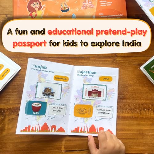 Image of CocoMoco Kids India Passport for Kids, Learn About States of India & UTS, Geography Educational Toy Activity Kit with Stickers, Ages 4-5, 6-7, 8-10, 11 Year Old (Pack of 10)