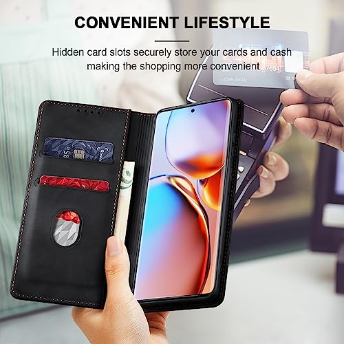 Image of Jasonyu Flip Wallet Case for Motorola Edge+ /Edge Plus (2023),Black