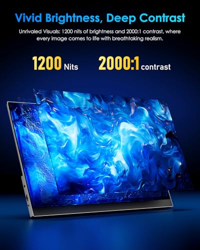 Yodoit Portable Monitor 16 Zoll 4K 3840 x 2400 UHD 1200 Nits Bildschirm mit Smart Cover, IPS-Display mit Typ C, Mini-HDMI, integrierte Lautsprecher, kompatibel mit PC, Laptop, MacBook, PS3/4/5 2