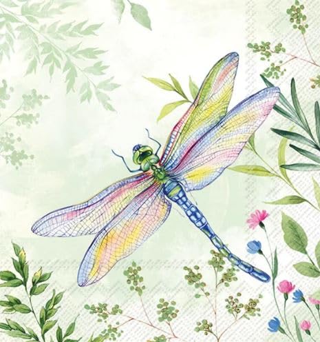Irvint&Co Set of 2 Individual Decoupage Paper Party Napkins DRAGONFLY BUG Garden Decor Luncheon Beverage Christmas Series Napkin for a Birthday, Holiday, Wedding, Cocktail Party