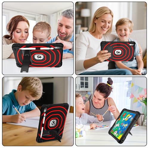 SIBEITU for iPad A16 Case 11th Generation 11 inch 2025 / iPad 10th Generation 10.9 Inch 2022, Rugged Shockproof Military Grade Protective Cover Built-in Kickstand & Pencil Holder (Black+Red)