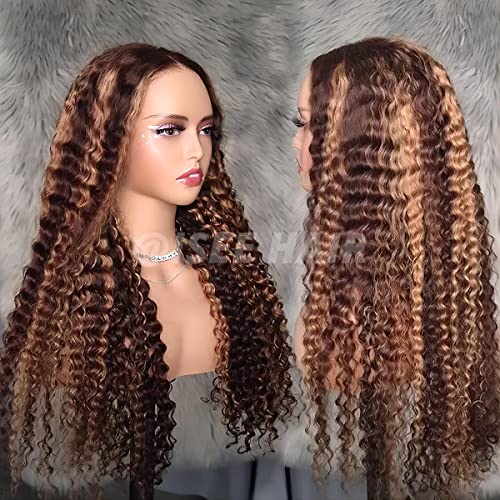 Image of ISEE Highlight Ombre Lace Front Human Hair Deep Wave Glueless Wig 20 Inch