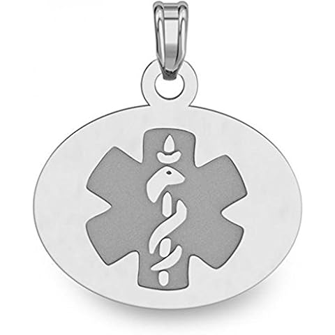 PicturesOnGold.com Sterling Silver Oval Medical ID Charm or Pendant - 1-1/4 Inch X 1 Inch