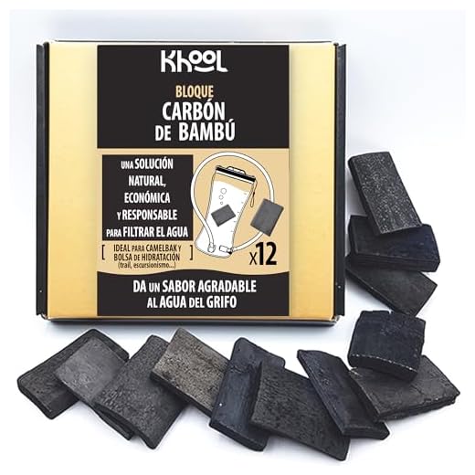 KHOOL BAMBOO | Bloques finos de carbón de bambú | Purificador de agua natural y ambientador | Juego de 12 bloques de carbón de bambú