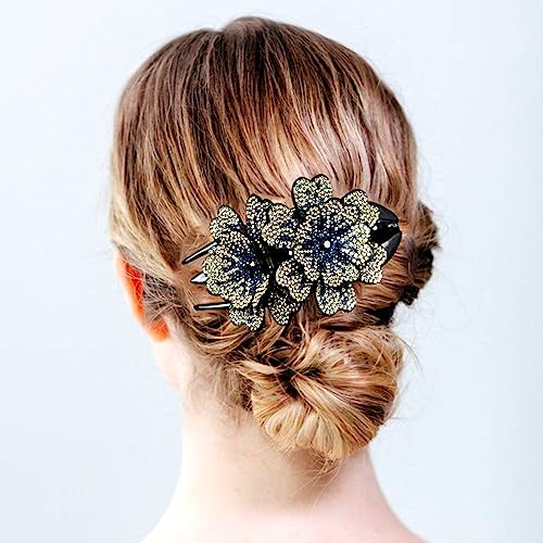 Pack de 4 Pinzas de Pelo Grandes con Doble Flor de Cristal Rhinestone, Clips de Pelo Decorativos para Mujeres para Cabello Grueso miniatura 2